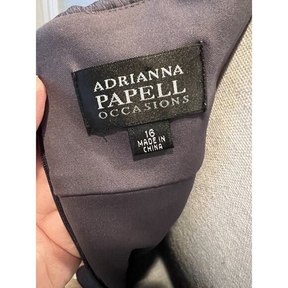 Adrianna Papell Occasions Dress SZ 16 Deep Silver-Gray Off-Shoulder Crystal Bead - Picture 10 of 10